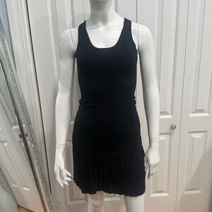 Michael Kors navy blue Sleeveless Ribbed Mini Dress with Flounce Hem